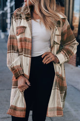 Pocketed Plaid Collared Neck Shacket Plaid OutfitFlow